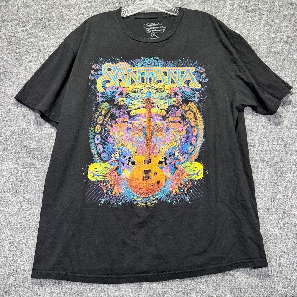 Santana Graphic T-Shirt Men XL Black Psychedelic Guitar Rock Band Tee